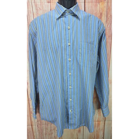 Peter Millar Mens Blue-Green Striped Dress Shirt Large - Picture 1 of 6